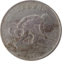 Luxembourg coin 1 Franc - Charlotte - Smaller (1952 - 1964) obverse obverse of 1 Franc - Charlotte - Smaller (1952 - 1964) coin with KM# 46.2 from Luxembourg. Inscription: LETZEBURG 1952 A.B.