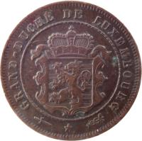 obverse of 2 1/2 Centimes - William III / Adolphe (1854 - 1908) coin with KM# 21 from Luxembourg. Inscription: GRAND DUCHÉ DU LUXEMBOURG