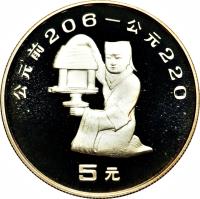 China coin 5 Yuán - Changzin lantern (1992) reverse reverse of 5 Yuán - Changzin lantern (1992) coin with KM# 460 from China.