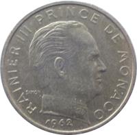 obverse of 20 Centimes - Rainier III (1962 - 1995) coin with KM# 143 from Monaco. Inscription: RAINIER III PRINCE DE MONACO SIMON 1979