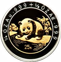 China coin 25 Yuán - Panda Silver and Gold Bullion (1995) reverse reverse of 25 Yuán - Panda Silver and Gold Bullion (1995) coin with KM# 724 from China.