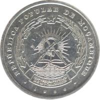 obverse of 2,5 Meticais (1980 - 1986) coin with KM# 100 from Mozambique. Inscription: REPÚBLICA POPULAR DE MOÇAMBIQUE 1986