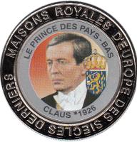 obverse of 5 Francs - Prince Claus (1999) coin with KM# 89 from Congo - Democratic Republic. Inscription: MAISONS ROYALES D'EUROPE DES SIECLES DERNIERS LE PRINCE DES PAYS-BAS CLAUS *1926