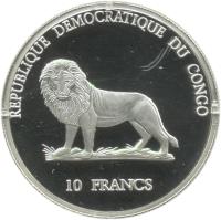 obverse of 10 Francs - Diogo Cao 1482 (2000) coin with KM# 98 from Congo - Democratic Republic. Inscription: REPUBLIQUE DEMOCRATIQUE DU CONGO 10 FRANCS