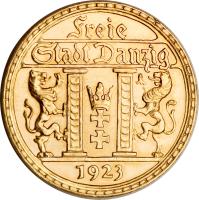 obverse of 25 Gulden (1923) coin with KM# 148 from Danzig.