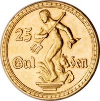 Danzig coin 25 Gulden (1923) reverse reverse of 25 Gulden (1923) coin with KM# 148 from Danzig.