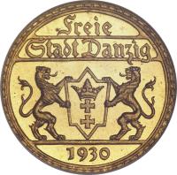 Danzig coin 25 Gulden (1930) obverse obverse of 25 Gulden (1930) coin with KM# 150 from Danzig.