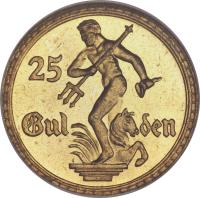 Danzig coin 25 Gulden (1930) reverse reverse of 25 Gulden (1930) coin with KM# 150 from Danzig.