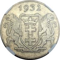 Danzig coin 5 Gulden (1932) obverse obverse of 5 Gulden (1932) coin with KM# 157 from Danzig. Inscription: 1932