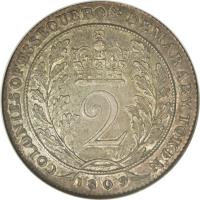 reverse of 2 Guilder - George III (1809) coin with KM# 7 from Demerara and Essequibo. Inscription: COLONIESOF ESSEQUEBO & DEMERARY TOKEN 2 1809