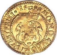 Dutch Republic coin 1 Ducat (1596 - 1605) obverse obverse of 1 Ducat (1596 - 1605) coin with KM# 8 from Dutch Republic. Inscription: DEUS FORTITO ET SPSNOST