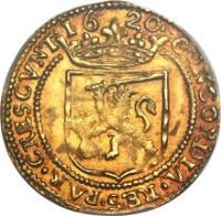 Dutch Republic coin 1/2 Cavalier d'or (1606 - 1619) reverse reverse of 1/2 Cavalier d'or (1606 - 1619) coin with KM# 17.1 from Dutch Republic. Inscription: CONCORDIA RES PARVAE CRESCVNT
