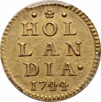 Dutch Republic coin 1 Stuiver (1738 - 1773) reverse reverse of 1 Stuiver (1738 - 1773) coin with KM# 91a from Dutch Republic. Inscription: * HOL LAN DIA. 1744