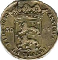 Dutch Republic coin 30 Stuiver (1682) obverse obverse of 30 Stuiver (1682) coin with KM# A66 from Dutch Republic. Inscription: 30 ST ANTIOQVA : VIRTUTE : ET : FIDE 1682