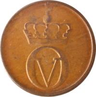 obverse of 1 Øre - Olav V (1958 - 1972) coin with KM# 403 from Norway. Inscription: OV