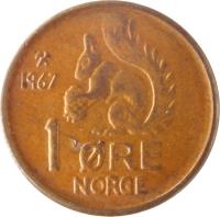 reverse of 1 Øre - Olav V (1958 - 1972) coin with KM# 403 from Norway. Inscription: 1958 1 ØRE NORGE