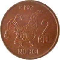 reverse of 2 Øre - Olav V - Large letters (1959 - 1972) coin with KM# 410 from Norway. Inscription: 2 ØRE NORGE 1966