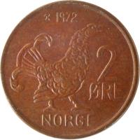 Norway coin 2 Øre - Olav V - Large letters (1959 - 1972) reverse reverse of 2 Øre - Olav V - Large letters (1959 - 1972) coin with KM# 410 from Norway. Inscription: 2 ØRE NORGE 1966