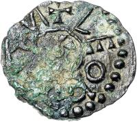 England coin 1 Styca - Aethelred II (841 - 844) reverse reverse of 1 Styca - Aethelred II (841 - 844) coin with SP# 865 from England. Inscription: + LEOFDEGN