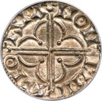 England coin 1 Penny - Cnut - Quatrefoil (1017 - 1023) reverse reverse of 1 Penny - Cnut - Quatrefoil (1017 - 1023) coin with SP# 1157 from England. Inscription: +SIBO-DA ON PINC-STRE