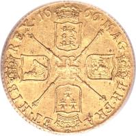 England coin 1 Guinea - Charles II (1664 - 1673) reverse reverse of 1 Guinea - Charles II (1664 - 1673) coin with SP# 3342 from England. Inscription: MAG · BR · FRA · ET · HIB · REX · 16 · 66 ·