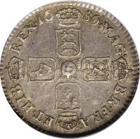 England coin 6 Pence - James II (1686 - 1688) reverse reverse of 6 Pence - James II (1686 - 1688) coin with SP# 3412 from England. Inscription: MAG · BR · FRA · ET · HIB REX · 16 86 ·