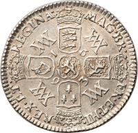 England coin 6 Pence - William & Mary (1693 - 1694) reverse reverse of 6 Pence - William & Mary (1693 - 1694) coin with SP# 3438 from England. Inscription: MAG · BR · FR · ET · HI · REX · ET · REGINA · 1 6 9 3 WM WM WM WM