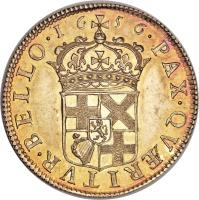 England coin 1 Broad - The Commonwealth of England (1656) reverse reverse of 1 Broad - The Commonwealth of England (1656) coin with SP# 3225 from England. Inscription: · 16 56 · PAX · QV · RITVR · BELLO ·