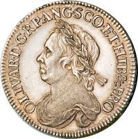 England coin 1/2 Crown - The Commonwealth of England (1658) obverse obverse of 1/2 Crown - The Commonwealth of England (1658) coin with SP# 3227a from England. Inscription: OLIVAR · D · G R · P · ANG · SCO · HIB & PRO