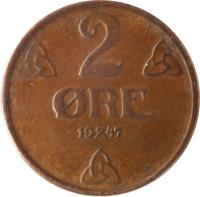 reverse of 2 Øre - Haakon VII (1909 - 1952) coin with KM# 371 from Norway. Inscription: 2 ØRE 1914