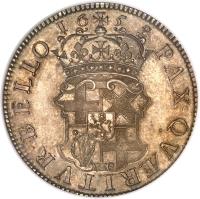 England coin 1 Crown - The Commonwealth of England (1658) reverse reverse of 1 Crown - The Commonwealth of England (1658) coin with SP# 3226 from England. Inscription: PAX · QV · RITVR · BELLO 16 58