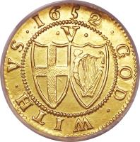 England coin 5 Shillings - The Commonwealth of England (1649 - 1660) reverse reverse of 5 Shillings - The Commonwealth of England (1649 - 1660) coin with SP# 3212 from England. Inscription: 1652 · GOD · WITH · VS ·
