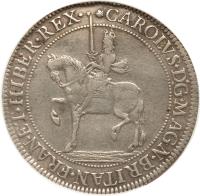 England coin 1 Crown - Charles I (1625 - 1649) obverse obverse of 1 Crown - Charles I (1625 - 1649) coin with SP# 2852 from England. Inscription: CAROLVS · D:G · MAGN · BRITAN · FRAN · ET · HIBER · REX ·