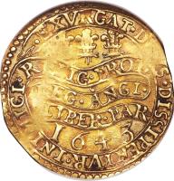 England coin 10 Shillings - Charles I (1643 - 1644) reverse reverse of 10 Shillings - Charles I (1643 - 1644) coin with SP# 2742 from England. Inscription: 1643