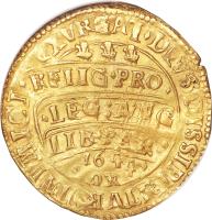 England coin 20 Shillings - Charles I (1644) reverse reverse of 20 Shillings - Charles I (1644) coin with SP# 2735a from England. Inscription: EXVRGAT · DEVS · DISSIPENTVR · INIMICI · RELIG · PRO · · LEG: ANG · LIB · PAR · 1644 · OX
