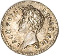 England coin 1 Penny - James II - Maundy Coinage (1685 - 1688) obverse obverse of 1 Penny - James II - Maundy Coinage (1685 - 1688) coin with SP# 3417 from England. Inscription: IACOBVS · II · DEI · GRATIA