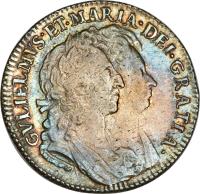 England coin 1 Shilling - William & Mary (1692 - 1693) obverse obverse of 1 Shilling - William & Mary (1692 - 1693) coin with SP# 3437 from England. Inscription: GVLIELMUS · ET · MARIA · DEI · GRATIA ·