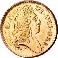 England coin 1/2 Guinea - William III (1695) obverse obverse of 1/2 Guinea - William III (1695) coin with SP# 3468 from England. Inscription: GVILELMVS · III · DEI · GRA ·