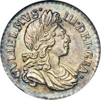 England coin 2 Pence - William III - Maundy Coinage (1698 - 1701) obverse obverse of 2 Pence - William III - Maundy Coinage (1698 - 1701) coin with SP# 3551 from England. Inscription: GVLIELMVS · III · DEI · GRA ·