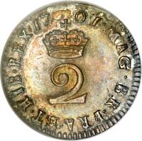 England coin 2 Pence - William III - Maundy Coinage (1698 - 1701) reverse reverse of 2 Pence - William III - Maundy Coinage (1698 - 1701) coin with SP# 3551 from England. Inscription: MAG · BRI · FR · HIB · REG · 17 01 · 2