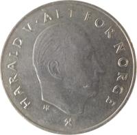Norway coin 1 Krone - Harald V (1992 - 1996) obverse obverse of 1 Krone - Harald V (1992 - 1996) coin with KM# 436 from Norway. Inscription: HARALD V · ALT FOR NORGE