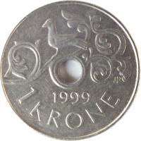reverse of 1 Krone - Harald V (1997 - 2012) coin with KM# 462 from Norway. Inscription: 1997 1 KRONE IAR