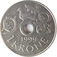 Norway coin 1 Krone - Harald V (1997 - 2012) reverse reverse of 1 Krone - Harald V (1997 - 2012) coin with KM# 462 from Norway. Inscription: 1997 1 KRONE IAR