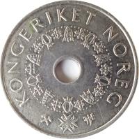 obverse of 5 Kroner - Harald V (1998 - 2012) coin with KM# 463 from Norway. Inscription: KONGERIKET NOREG JJE