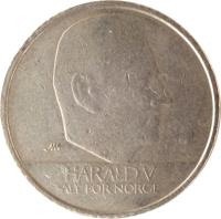 Norway coin 10 Kroner - Harald V (1995 - 2012) obverse obverse of 10 Kroner - Harald V (1995 - 2012) coin with KM# 457 from Norway. Inscription: HARALD V ALT FOR NORGE