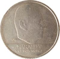 obverse of 10 Kroner - Harald V (1995 - 2012) coin with KM# 457 from Norway. Inscription: HARALD V ALT FOR NORGE