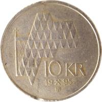 Norway coin 10 Kroner - Harald V (1995 - 2012) reverse reverse of 10 Kroner - Harald V (1995 - 2012) coin with KM# 457 from Norway. Inscription: 10 KR 1996 JJE