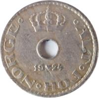 obverse of 10 Øre - Haakon VII (1924 - 1951) coin with KM# 383 from Norway. Inscription: .ALT.FOR.NORGE. 1947