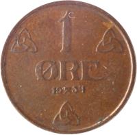 reverse of 1 Øre - Haakon VII (1908 - 1952) coin with KM# 367 from Norway. Inscription: 1 ØRE 1947