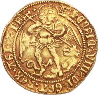 England coin 1 Angel - Henry VIII (1509 - 1526) obverse obverse of 1 Angel - Henry VIII (1509 - 1526) coin with SP# 2265 from England.
